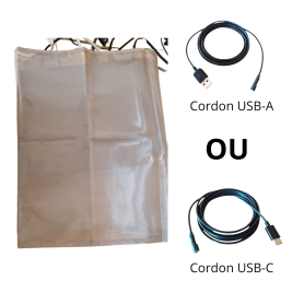 Pack "Box sans ondes" n°1 | Housse anti-ondes box WiFi-Free 1 ouverture + câble USB mise à la terre douille (USB-A ou USB-C)