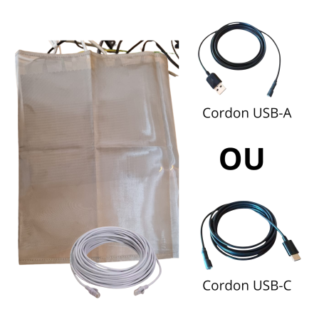 Pack "Box sans ondes" n°2 | Housse box WiFi-Free 1 ouverture + câble USB (A ou B) mise à la terre douille + câble Ethernet RJ45