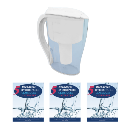 Pack | Carafe filtrante Hydropure + 15 recharges Classiques + Nitrates