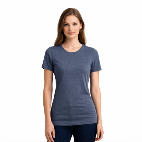 Tee-shirt anti-ondes Wavesafe pour femme coton bio encolure ronde manches courtes | Bleu foncé
