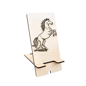 Support téléphone en bois gravé au laser 15 x 7 cm | Modèle "Fougue"