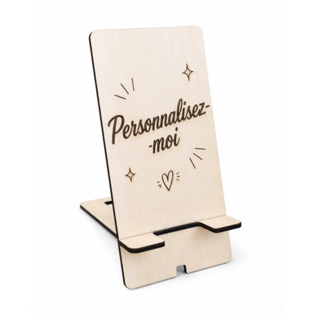 Support téléphone en bois gravé au laser 15 x 7 cm | Modèle personnalisable