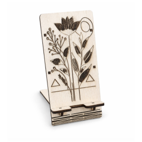 Support téléphone en bois gravé au laser 15 x 7 cm | Modèle "Floraison"