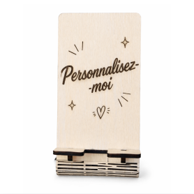 Support téléphone en bois gravé au laser 15 x 7 cm | Modèle personnalisable