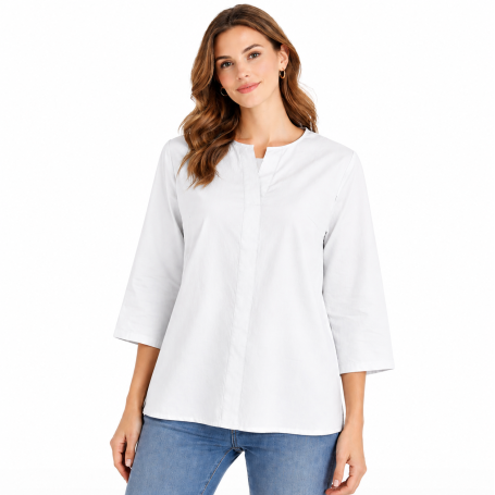Blouse anti-ondes Wavesafe en tissu Swiss Shield Max Wear -45 dB, manches 3/4 | Blanc