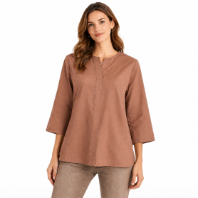 Blouse anti-ondes pour femme Wavesafe en tissu Swiss Shield Max Wear -45 dB, manches 3/4 | Mocca