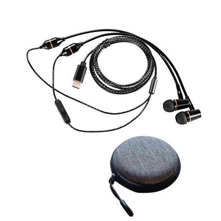 Oreillettes anti-ondes stéthoscopique iBrain FC12 USB-C stéréo avec étui rigide | Noir
