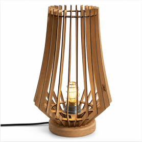 Lampe blindée Éclisse en contreplaqué avec socle rond en chêne massif