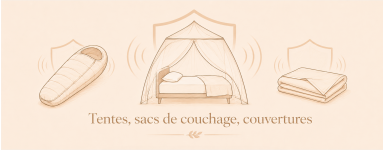 Tentes, sacs de couchage, couvertures